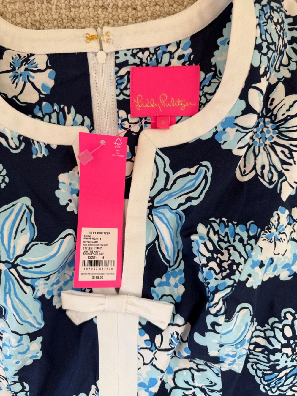 Lilly Pulitzer Stretch Cotton Shift Dress in Bouquet All Day, Low Tide Navy - Picture 6 of 8